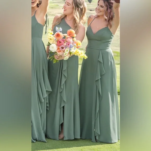 Azazie Liza Gown In Eucalyptus - Picture 3 of 3